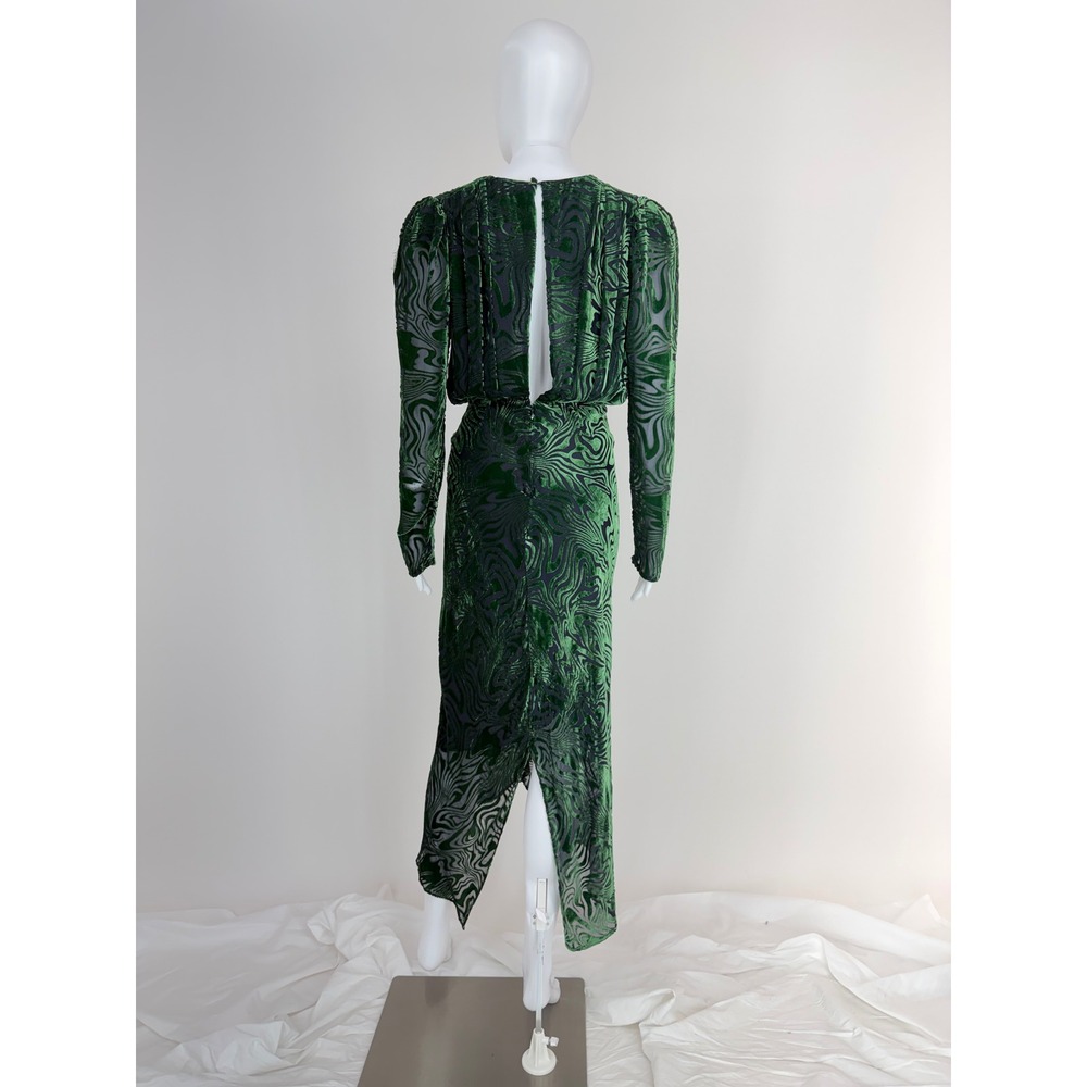 RONNY KOBO Astrid Dress Velvet Ruched Midi Dress Long Sleeve Plunge Size Small - Picture 4 of 7